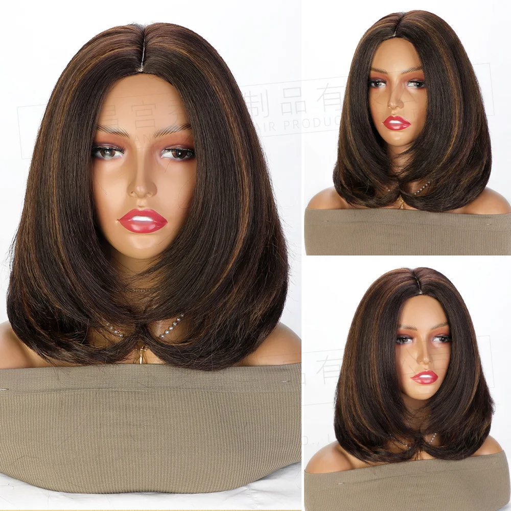 

Wig women chemical fiber headgear medium short wave straight hair bobo head wig