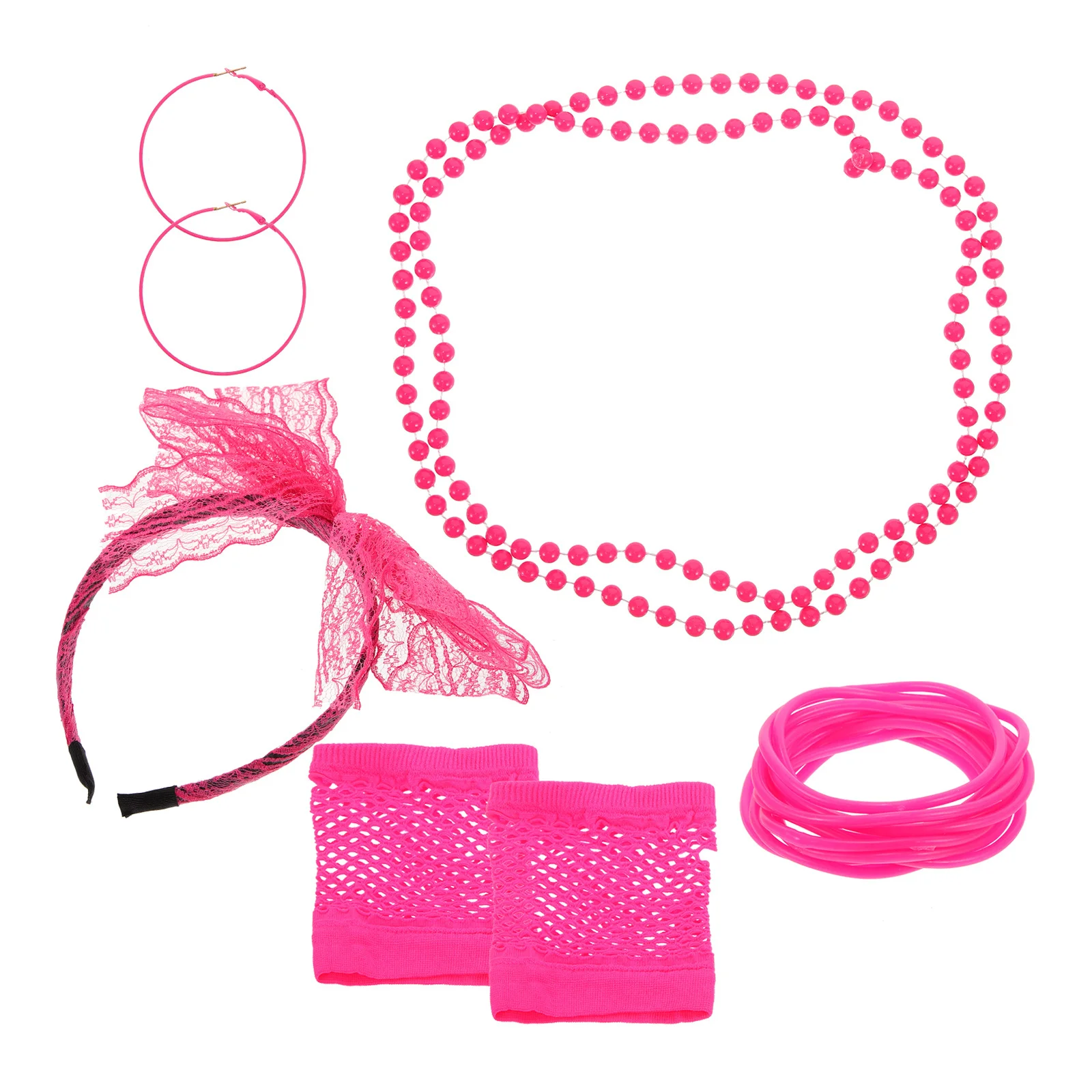 Kit d'accessoires de Costume des années 80, 1 ensemble, collier de Style Vintage, bandeau, gants en résille, lunettes, bracelet, tenue de fête rétro pour femmes