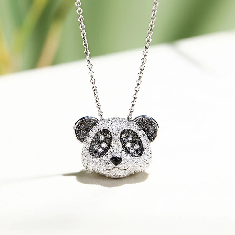 Fulfill Zircon Diamond Panda Platinum Plated Pendant Female Collarbone Chain Necklace For Goft For Women