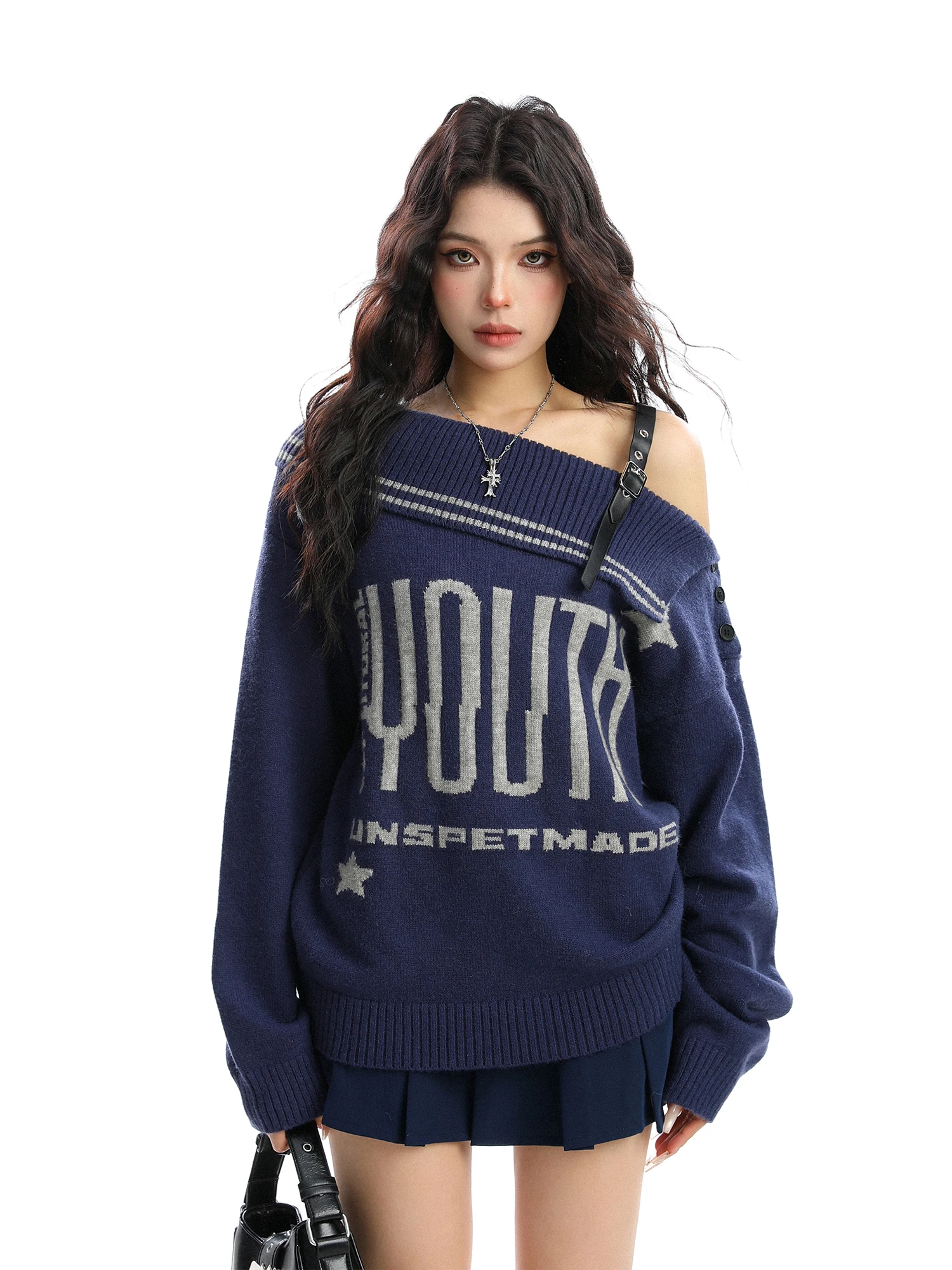 

Американский утепленный вязаный свитер с открытыми плечами для женщин, осенне-зимний, повседневный, комфортный, дышащий топ