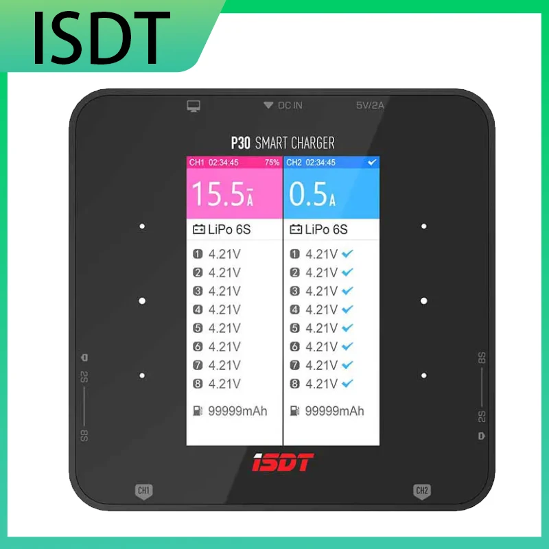 

ISDT P30 Dual Balance Charger Signal Channel MAX 1000W 30A Автомобильный самолет Гоночный дрон Вертолет 2-8S Lipo LiFeBattery