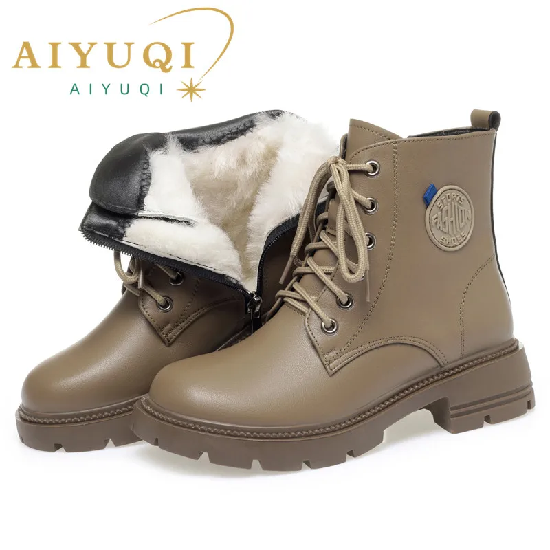 AIYUQI Women Marton Boots Genuine Leather 2024 New Platform Women Winter Boots Round Toe Fashion Warm Wool Women\'s Ankle Boots