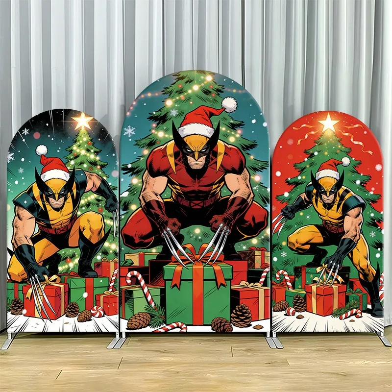 

Arch Backdrop Cover Single Side Wolverine Christmas Festive Holiday Santa Hat Party Decoration Photo Booth Background Props