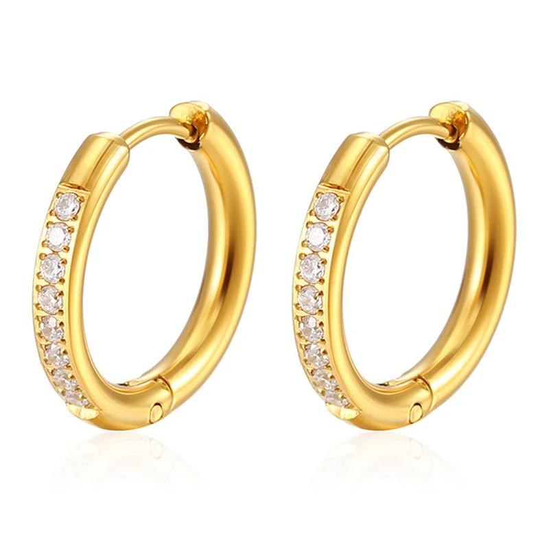 

PAPERPLUS | Gold Hoop Earrings for Women.Stainless Steel.With Diamond.Simple Modern Ear Jewelry.1Pair.Classic Style