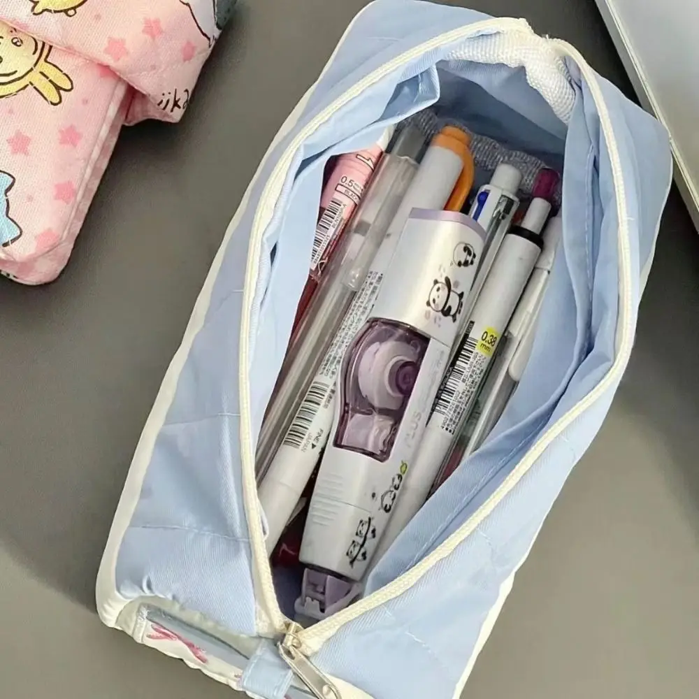 Cute Cotton Linen Pencil Case Large Capacity Multifunctional Stationery Bag Blue Pink Pen Box School