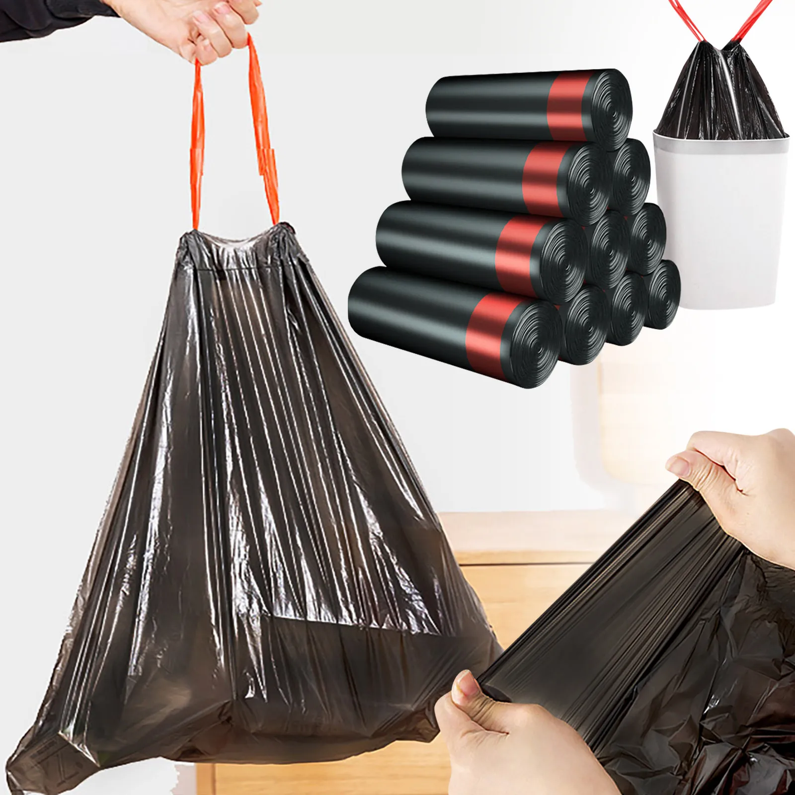 45PCS Black Vest Plastic Bag Kitchen Living Room Cleaning Garbage Storage Bag Takeaway Packaging Garbage with Handbag 2026