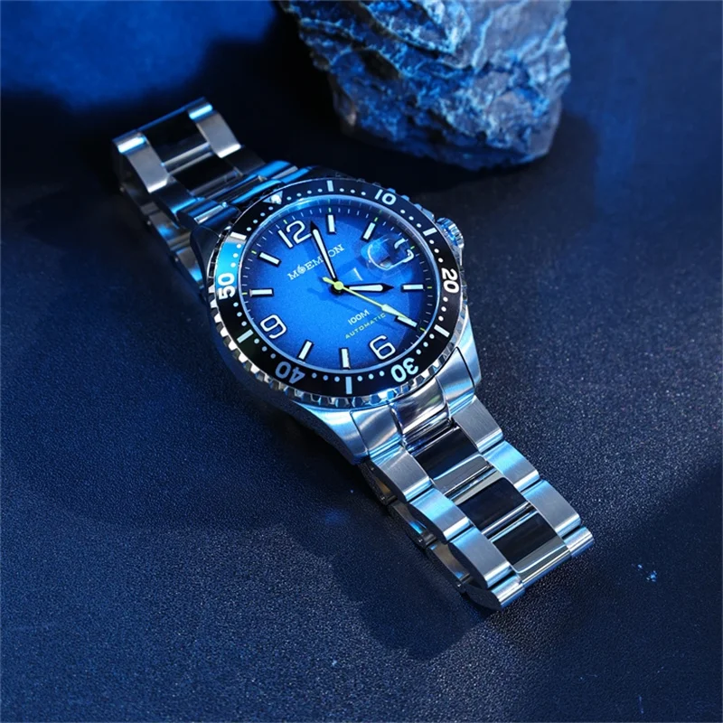 MOEMTON оригинальные мужские механические часы с сапфировым стеклом, 10 бар, 100 м, водонепроницаемые спортивные часы для дайвинга, роскошные часы из нержавеющей стали