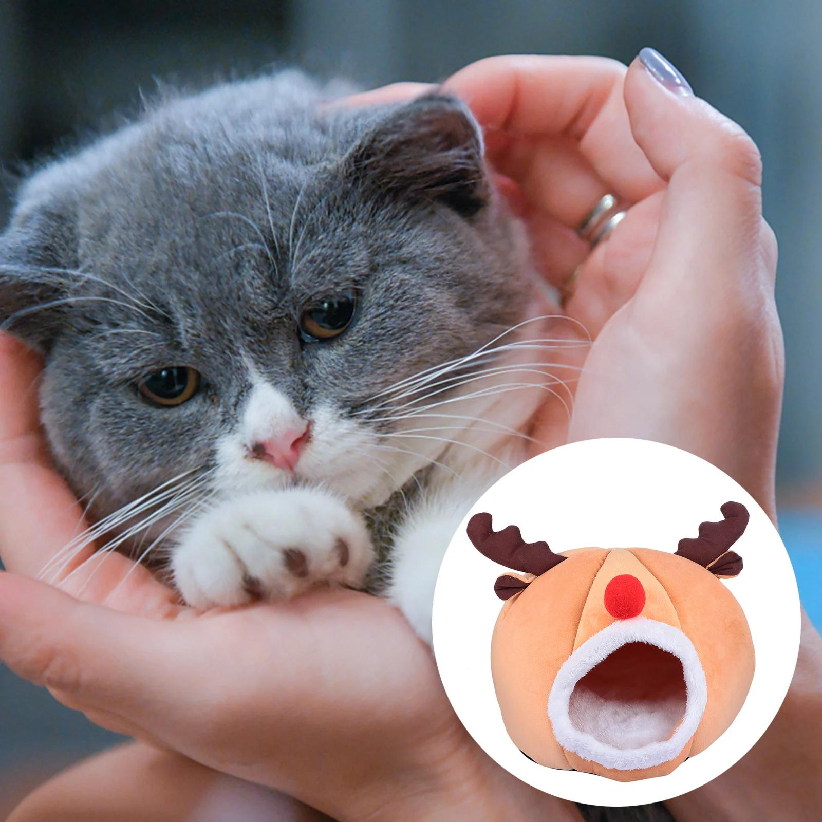 

Pet House Cat Bed Cartoon Kitten Nest Warm Fold Semi Enclosed Christmas Small Dog Privacy Security Cozy Soft Indoor Tent
