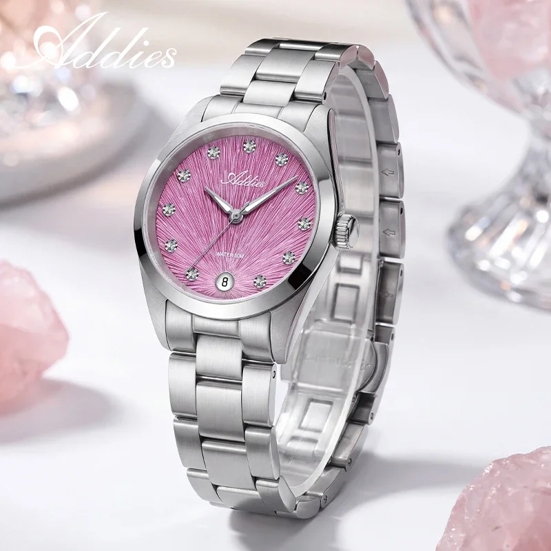 ADDIES Luxury Women Watch 316L Stainless Steel 31mm Ladies Dress Watch Date Display Waterproof BGW9 Luminous Woman Wristwatch