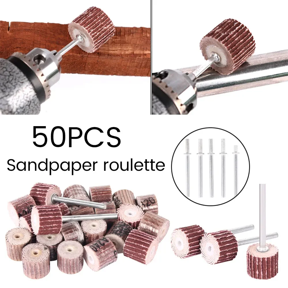 50Pcs Sanding Drum Kit 80/120/240/320/600 Grit Sanding Flap Wheel Polishing Grinding Sandpaper for Dremel Rotary Abrasive Tools
