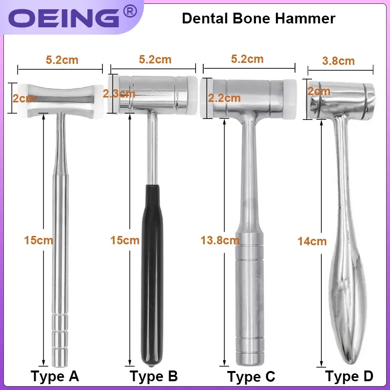 1 szt. Młotek do kości dentystycznej dwugłowy nylonowy uchwyt ze stali nierdzewnej narzędzie do implantacji zębów do odkuwiania kości młotek instrument dentystyczny