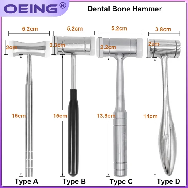 1 szt. Młotek do kości dentystycznej dwugłowy nylonowy uchwyt ze stali nierdzewnej narzędzie do implantacji zębów do odkuwiania kości młotek instrument dentystyczny