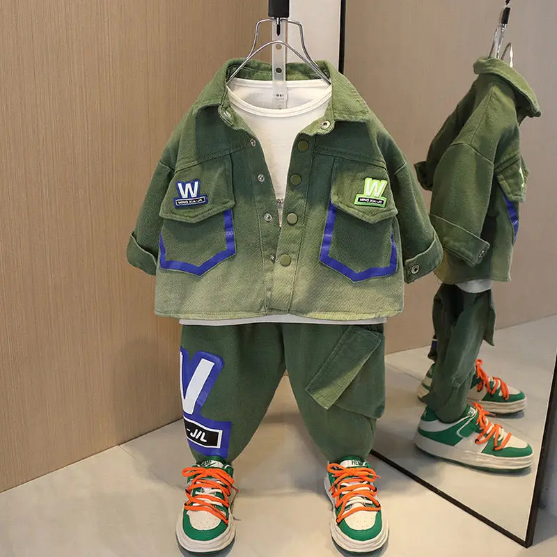 

Children's Clothing Boys' Autumn Suit 2023 New Baby Cool Handsome Clothes Ruan Handsome Workwear Two-Piece Suit