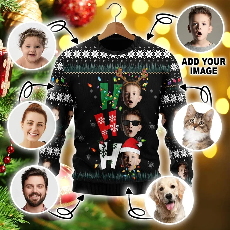 Custom Your Exclusive 3D Print Ugly Christmas Sweater DIY Face Family Funny Image Sweatshirt Pullovers Wholesale Dropshipping