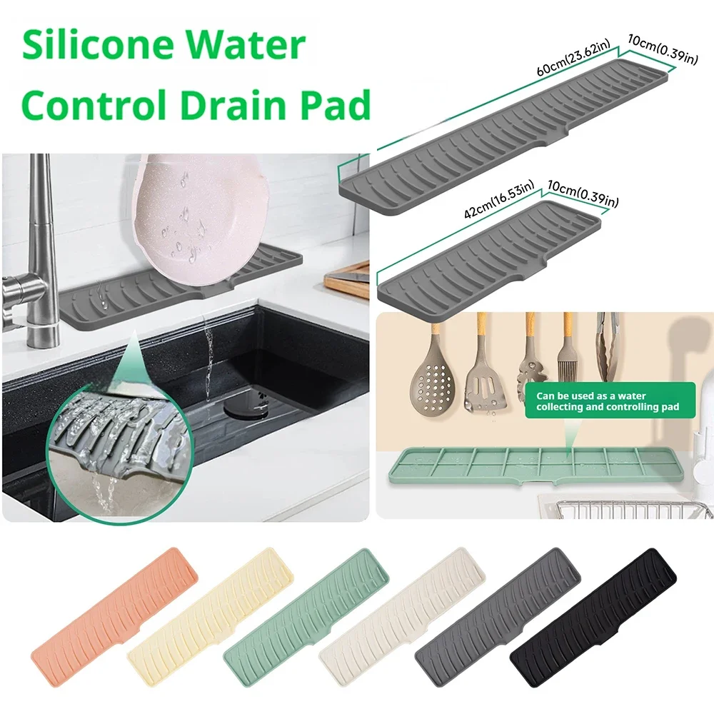 

Kitchen Bathroom Faucet Silicone Mat Anti-Slip Sink Drain Mat, Slope Diversion Drainage Mat, Tableware Drying Protection Mat