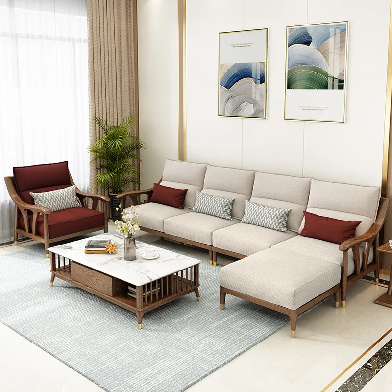 جميع أريكة الخشب الصلب مزيج شقة صغيرة غرفة المعيشة الشمال ضوء الفاخرة ثلاثة أشخاص أريكة قماش الرماد الأثاث الخشبي #3