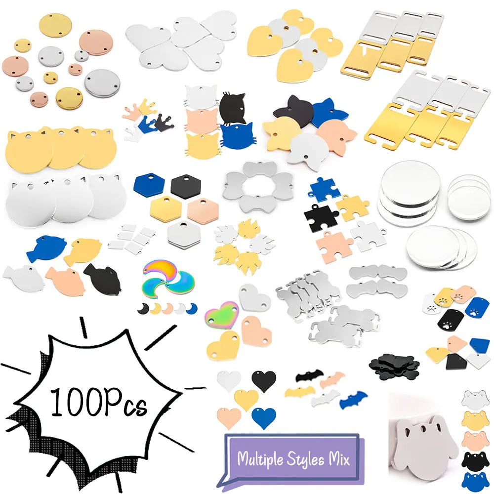 

100Pcs Wholesale Mix Multiple Styles Dog ID Tag Customizable Personalized Stainless Steel Necklace Supplies Pet Name Key Chain