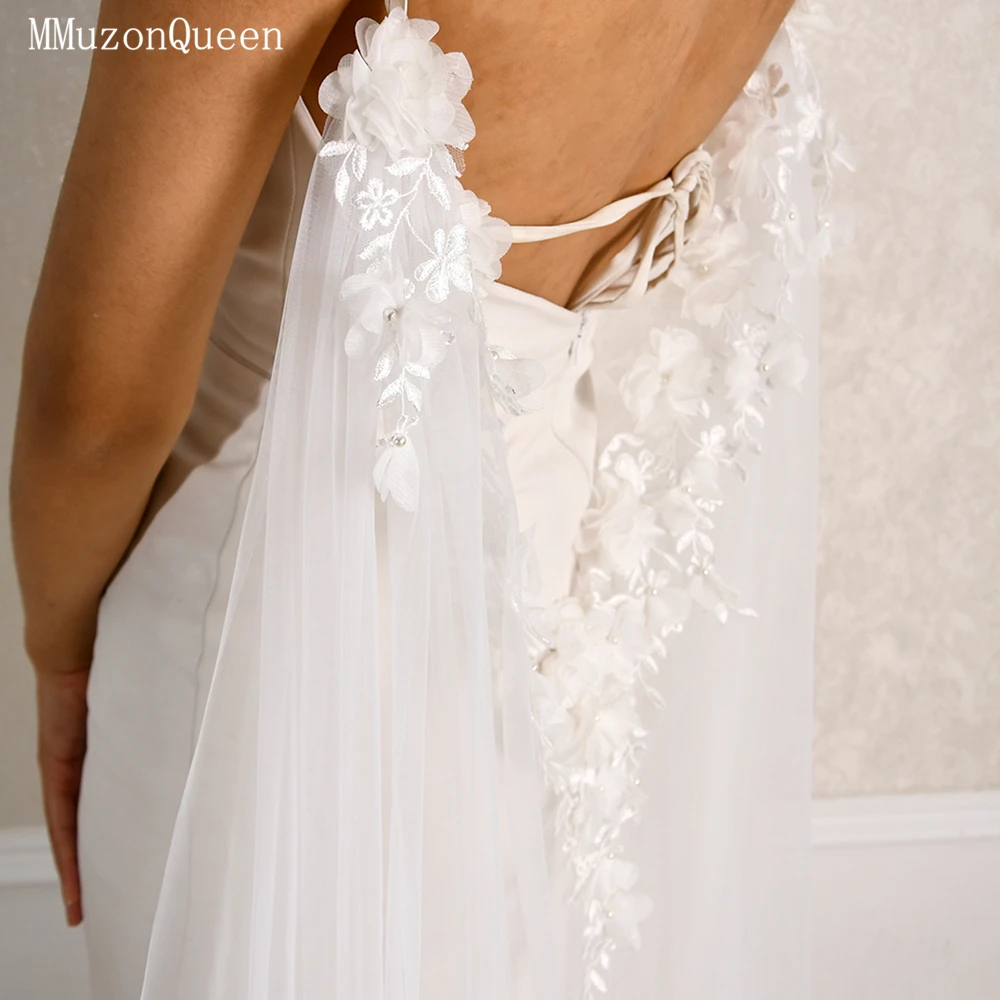 MMQ New White Bridal Cape 3d Floral Embroidery Decorated Grand Hall Wedding Accessory vestidos de novia فساتين سهرة MG64