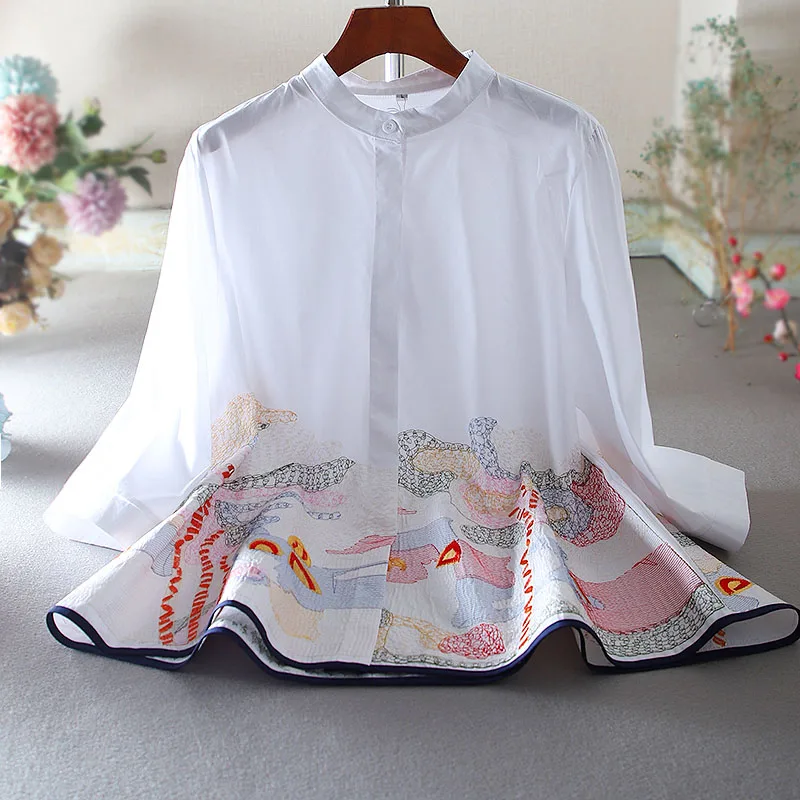 

Women's Spring Summer Vintage Embroidery Shirt Female Vintage Loose Casual Plus Size Cotton Shirt Blouse TB772