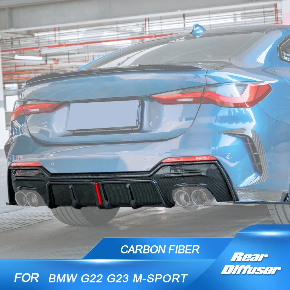 Carbon Fiber Rear Diffuser for BMW 4 Series G22 Coupe 2021-2022 G23 Convertible M-Sport Lower Bumper Spoiler Body Kits With LED