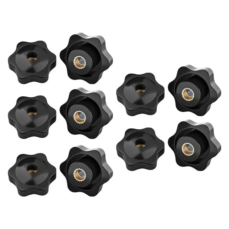 GOOD-10Pack Plum-Blossom Hand Tightening Rubber-Head Nuts Black Thumb Nuts Star Mechanical Thumb Nuts