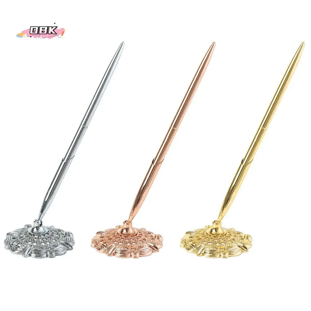 

Attached Base Signing Diamond Pen Wedding Decor Smooth Writing Reception Desk Pen Table Decor Antique Metal Pen Stand Holder