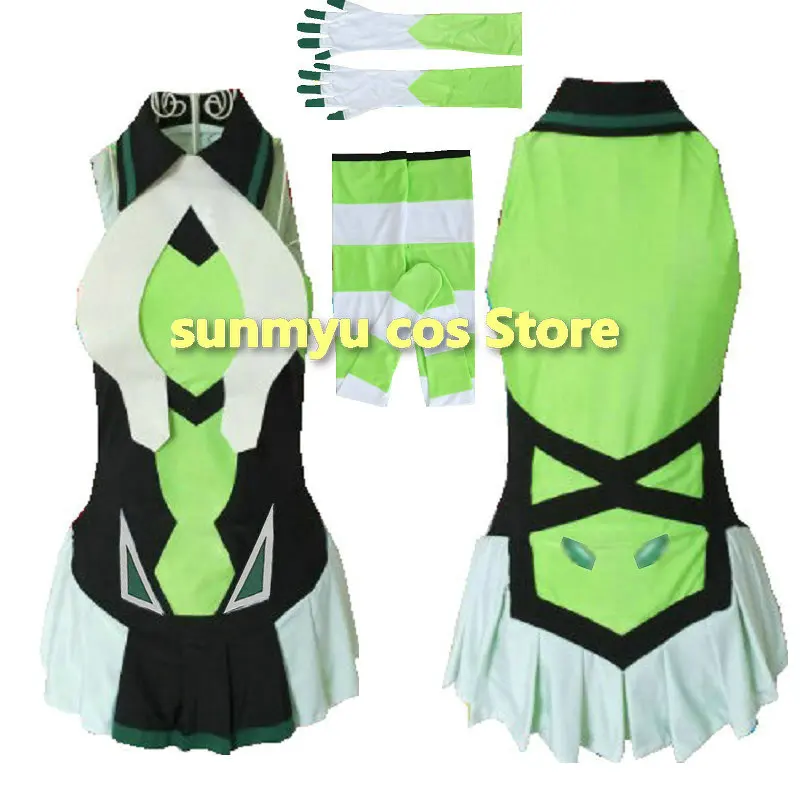 Disfraz de Cosplay de Senki Zessho Symphogear GX Kirika Akatsuki, talla personalizada, vestido verde con guantes y medias