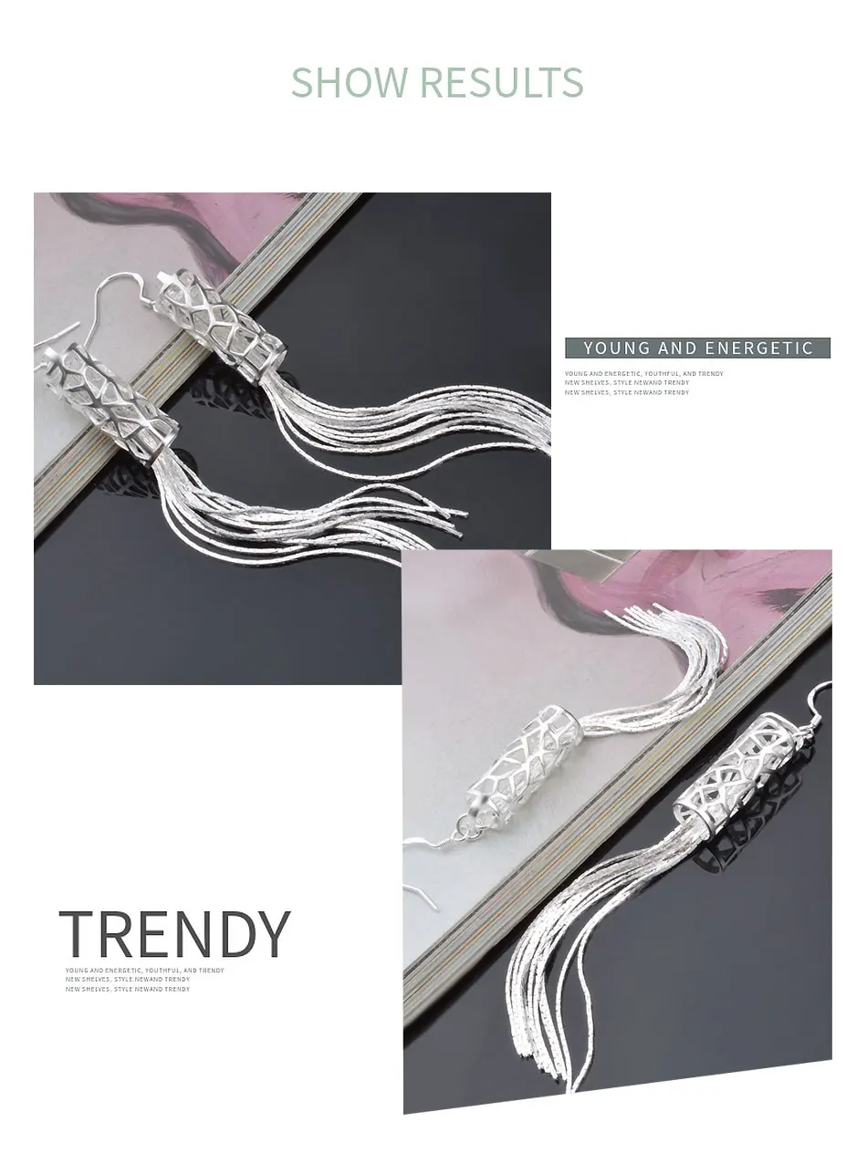 ARAVANT 925 Silver Long Tassels Drop Earring For Women Girls Fashion Jewelry