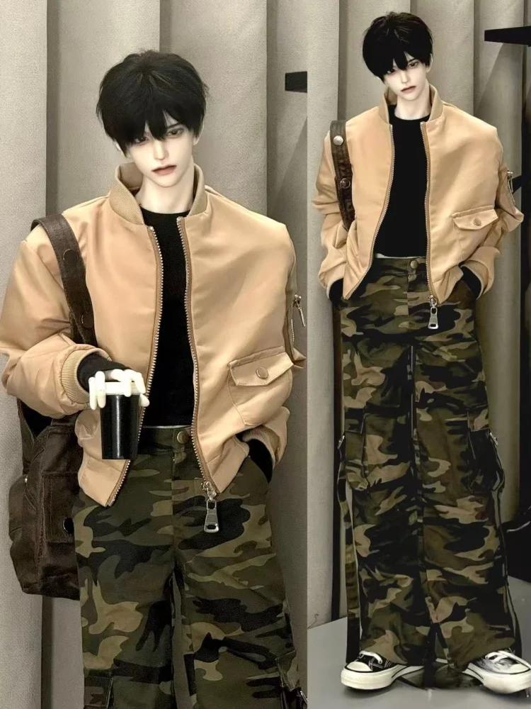 Ubranka dla lalek BJD dla lalek o wysokości 75 cm, czerwono-czarno-khaki płaszcz, kurtka, akcesoria odzieżowe dla lalek (tylko płaszcz, bez lalki)