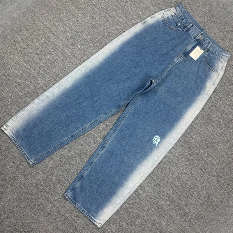 2026 High Street Trend Mertre Jeans New Style Loose Casual Pattern Fashionable Gradient Denim Pants Men's Women's