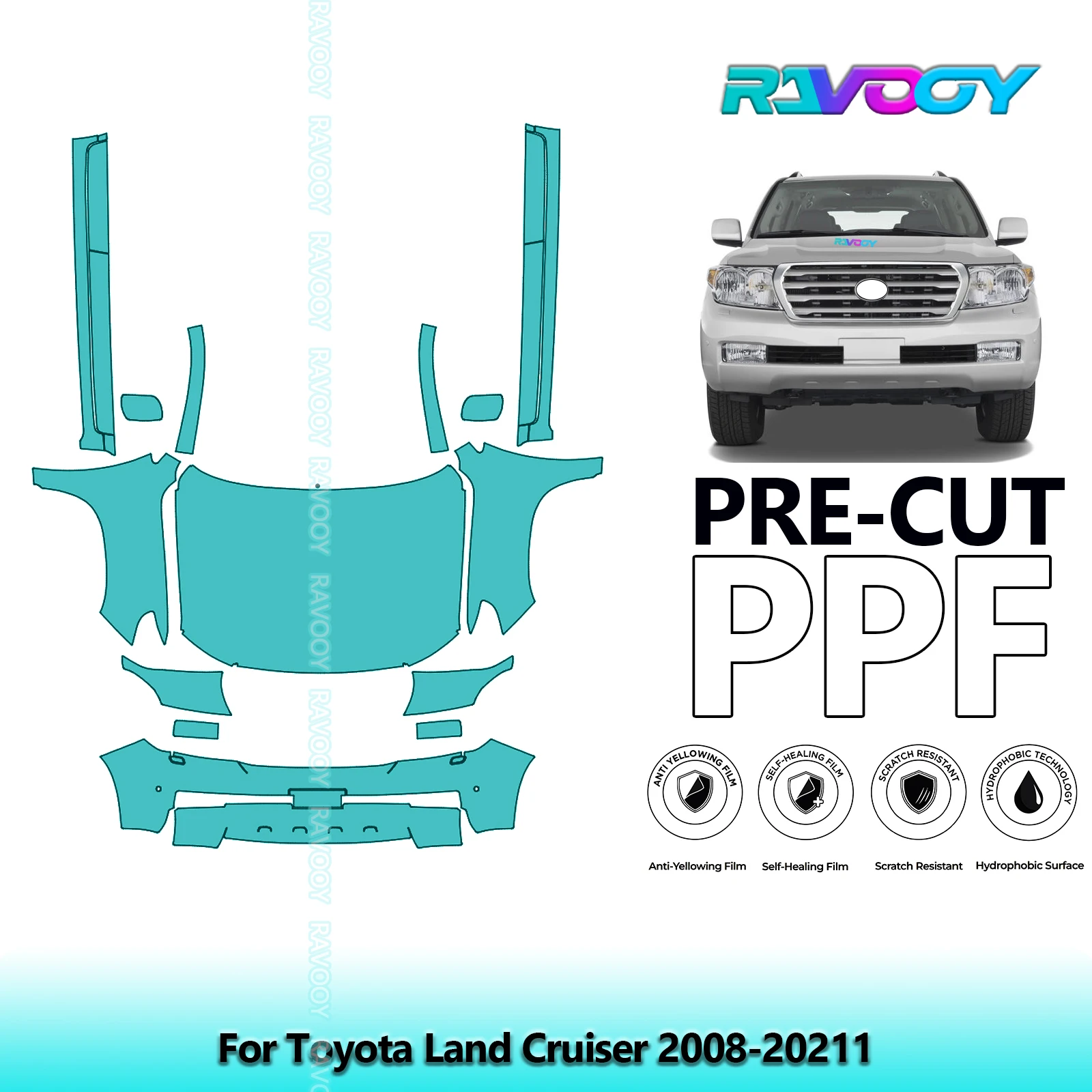 

8.5Mil Precut Paint Protection Film PPF Clear Bra Front Kit+Rockers For Toyota Land Cruiser 2008-20211