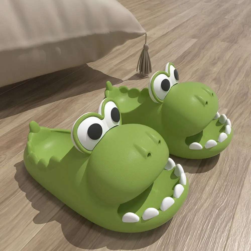 Zapatillas antideslizantes de dinosaurio de dibujos animados, toboganes de almohada de dinosaurio con punta suave y agujero, zapatillas de baño de EVA con suela gruesa de animales de dibujos animados