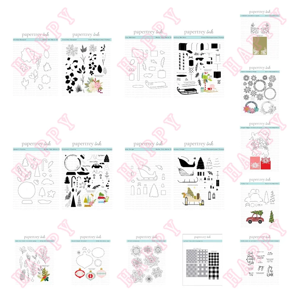 

Christmas Bouquet Clear Stamps Metal Cut Dies Mailbox Snowflake Cloche Scrapbook Diary Decoration Paper Craft Embossing Template