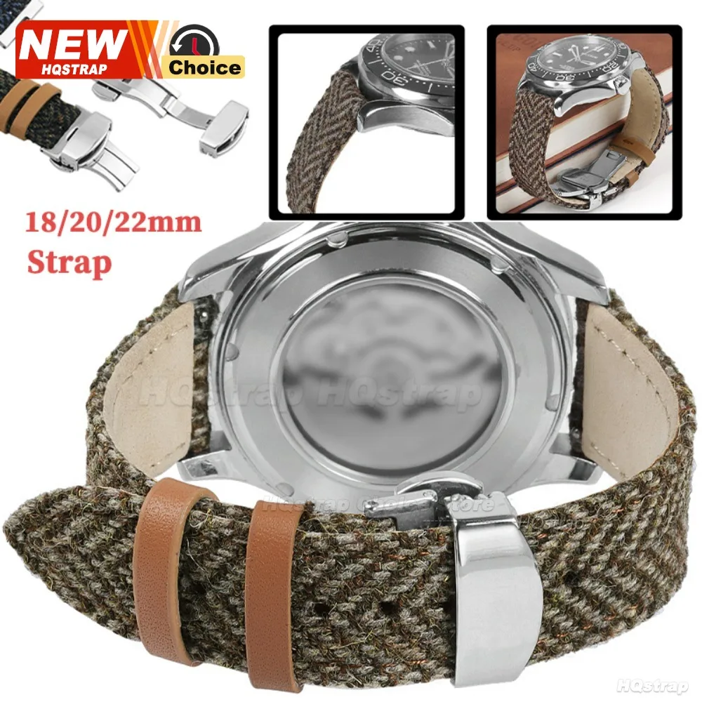 Butterfly Clasp Tweed Nylon Strap 22mm 18mm 20mm for Omega Smartwatch Leather Quick Release Belt for Seiko Bracelet for Rolex view 2