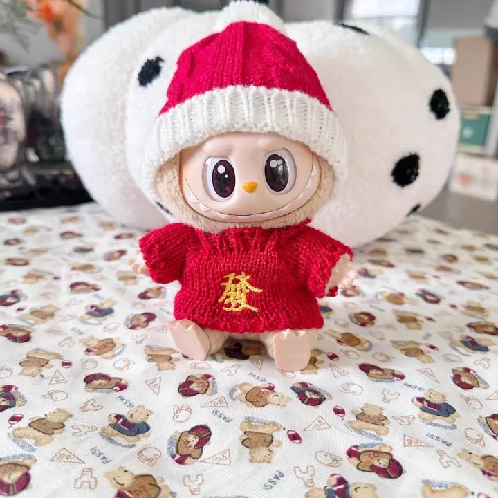 For 15cm Labubu V1 V2 New Year Sweaters With Wealth and Blessings Dolls Accessories Labubu Ropa