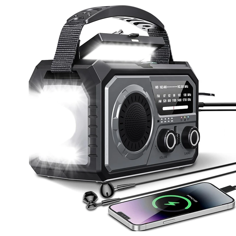 H21 วิทยุฉุกเฉินบลูทูธ 5.3 Hand Crank วิทยุสภาพอากาศ, NOAA/AM/FM พลังงานแสงอาทิตย์วิทยุ SOS Alert ไฟฉาย 16000 Mah