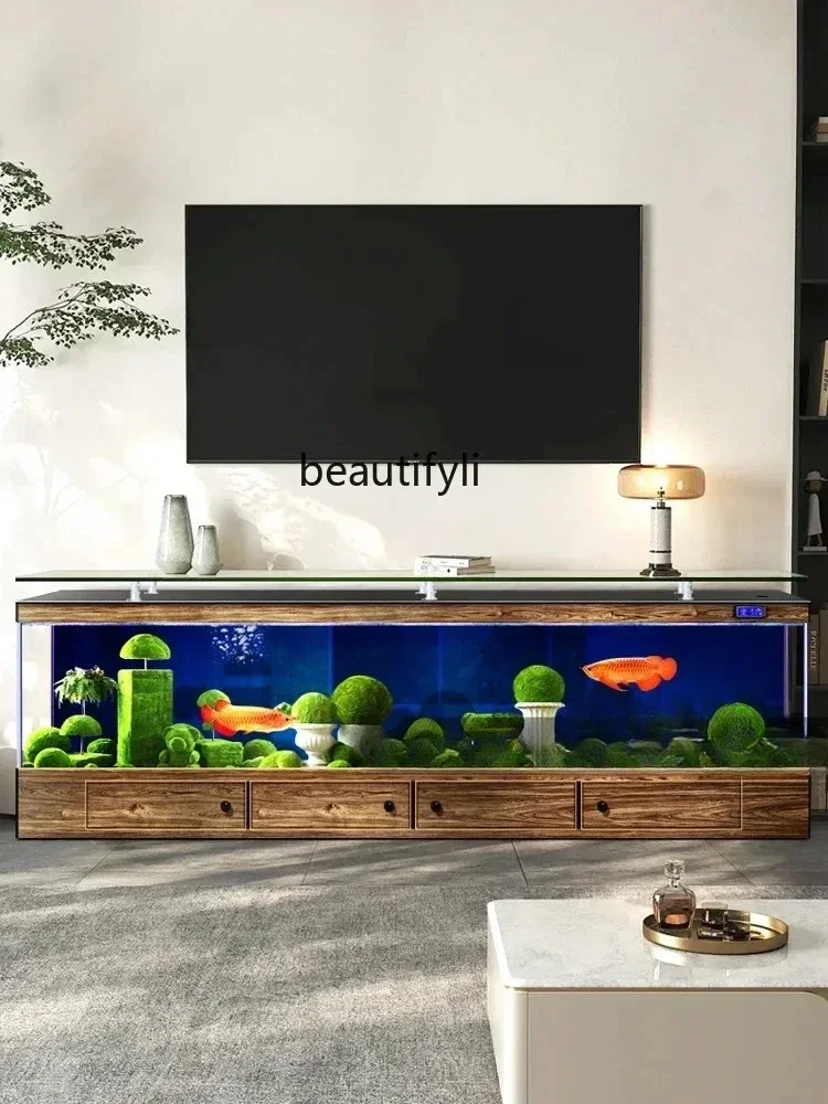 03.TV Cabinet Fish Tank Living Room Floor Aquarium Integrated Back Filter Loop One-Click Sewage Discharge