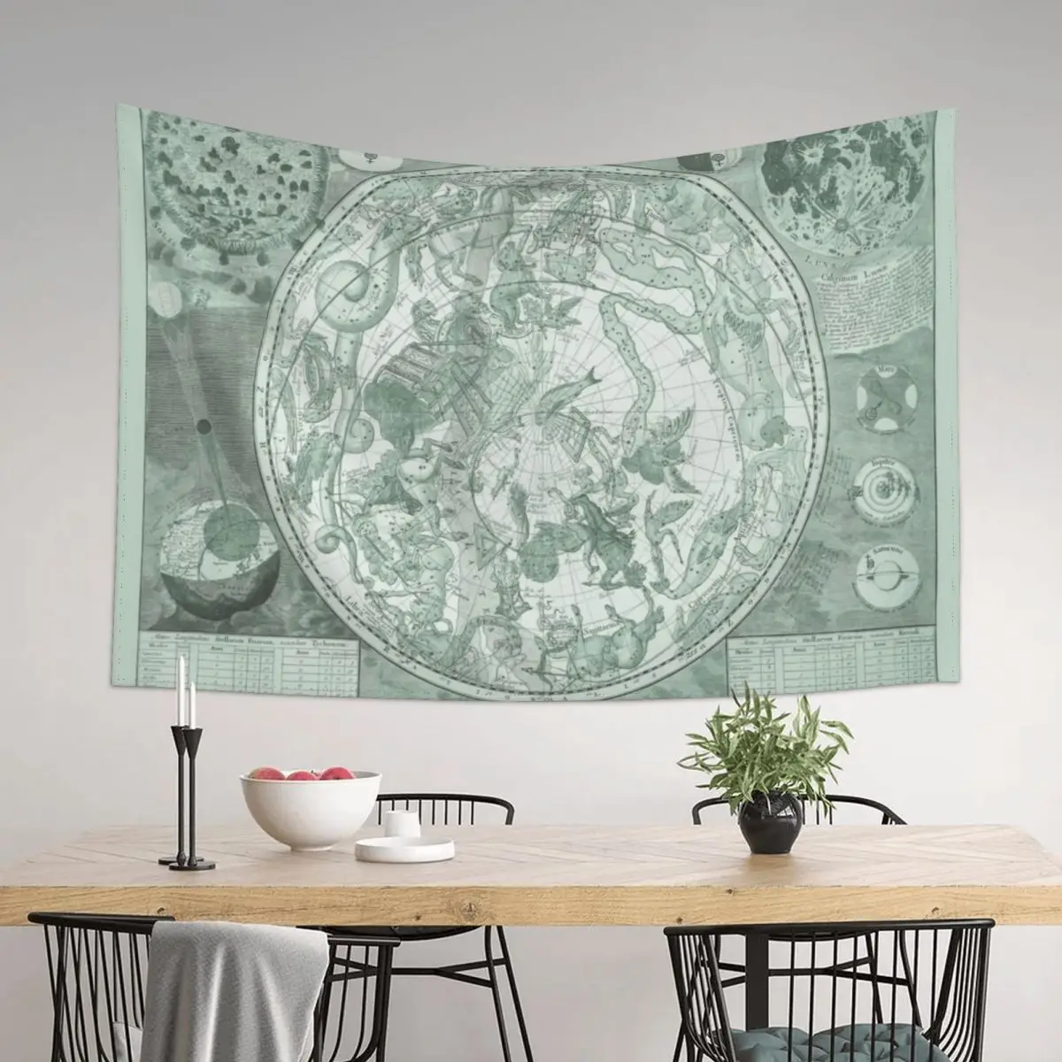 

Celestial Star Map Zodiac Constellation of Southern Sky Monochromatic Green Tapestry Wall Decor Home Decor Aesthetic Tapestry