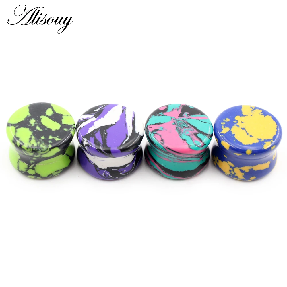 Alisouy 2PCS Colorful Natural Stone Double Flared Ear Tunnel Plugs Flesh Stretcher Expander Gauges Earring Piercing Body Jewelry