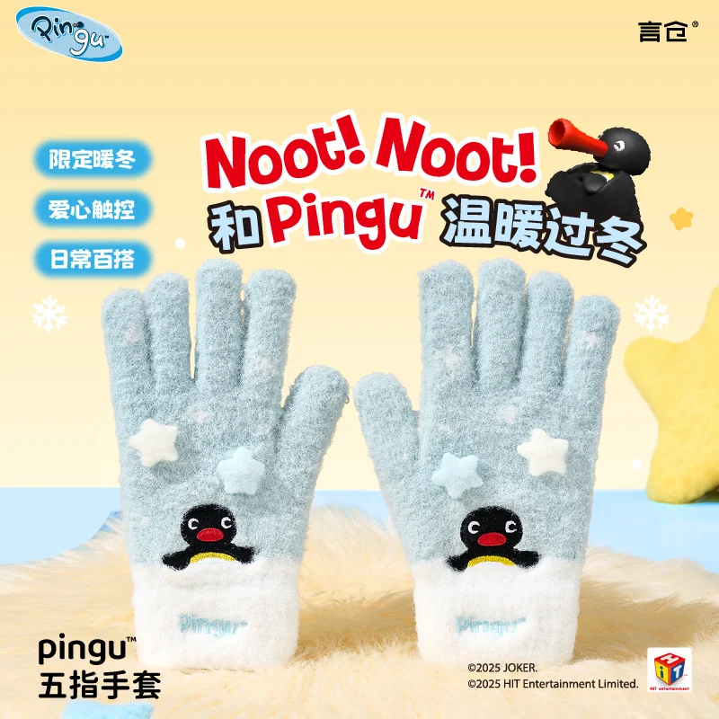 

Cute Pingu Cartoon Touch Screen Gloves Autumn Winter Knitted Plush Gloves Outdoor Cycling Windproof Warm Thick Gloves Gifts