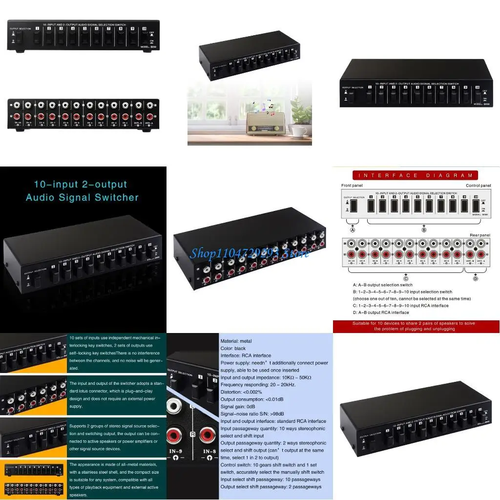 

Распределительные разветвители Y2GD, 10 входов, 2 выхода, источник звука, переключатель сигнала, коробка переключения динамиков,