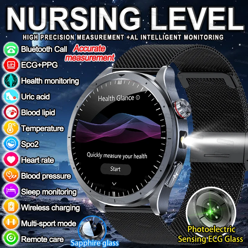2025 NEW Health Blood Components Smartwatches Men ECG+PPG Uric Acid Lipid Blood Pressure Body Analysis NFC Clock Smart Watch Men