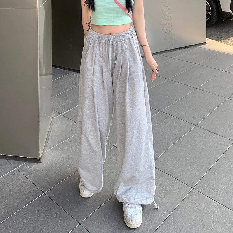 Pants Women Spring Ulzzaing Students Elastic High Wiast Streetwear Leisure Trendy Loose All-match Simple Comfortable Sweet Cool