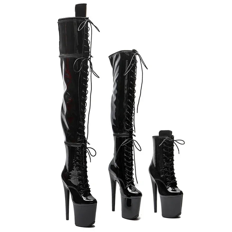 Leecabe 20CM/8Inch Patent Upper Zipper split boots Women New Design Three ways wear boots Extreme High Heel  Detachable boots