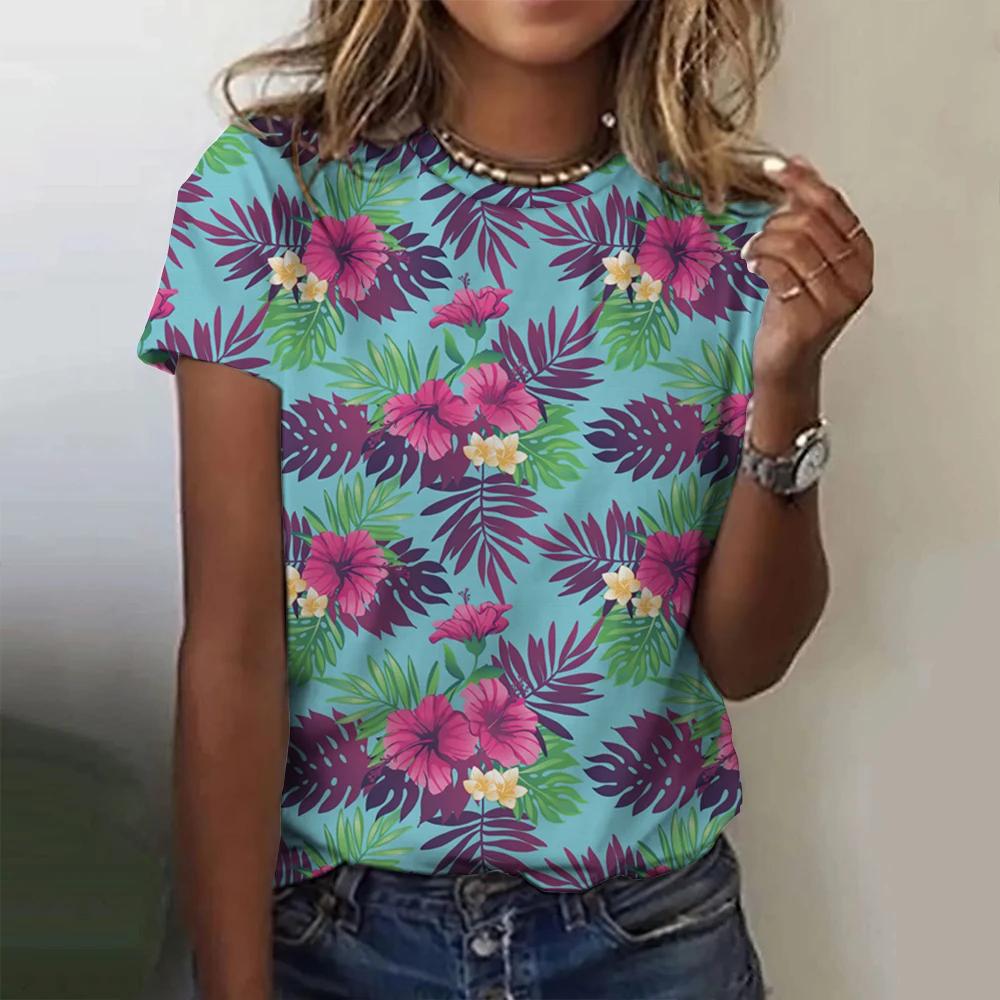 Summer Tropical Plants 3D Print T-shirts Women Streetwear Casual Fashion Y2k Short Sleeve T Shirt O-neck Tees Tops Odzież