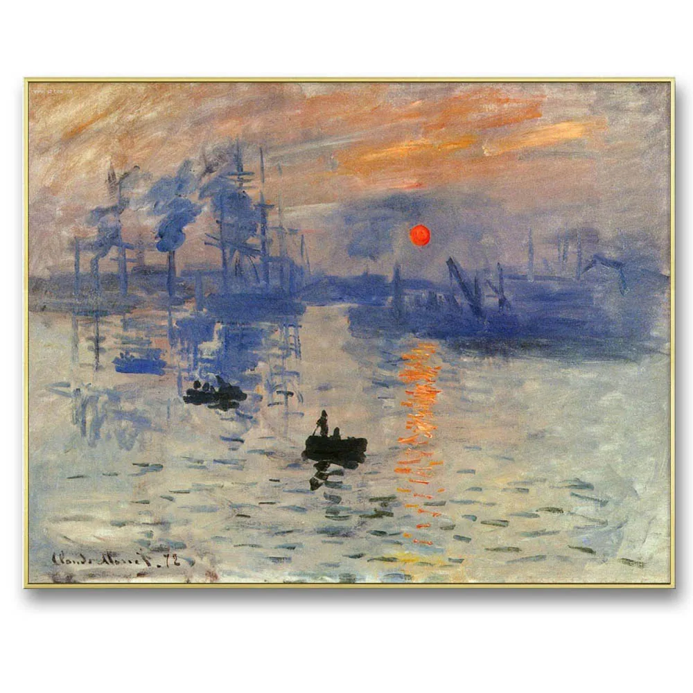 Hand painted famous oil painting reproduction of Impression Sunrise by Claude Monet landscape painting on canvas for living room