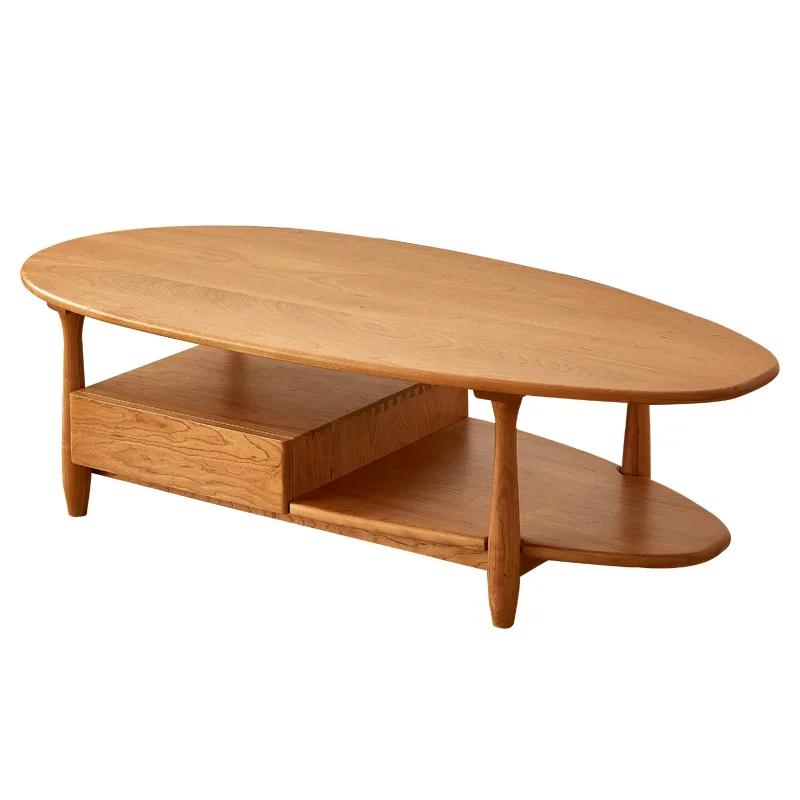 

Cherry wood living room balcony household tea table simple multi-function with drawers Japanese-style small apartment