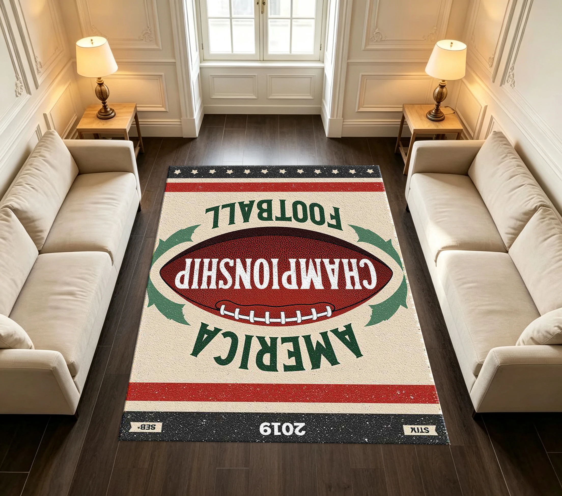 Retro American Football Championship Printed Carpet Sports-Themed Room Decoration