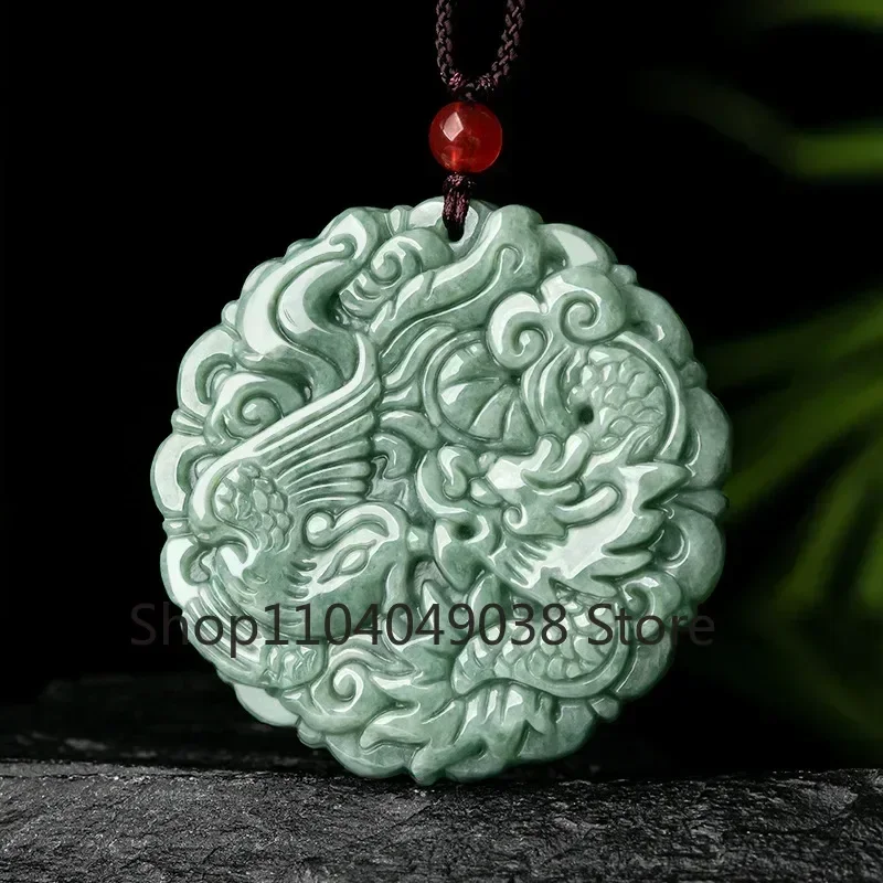 Natural A-grade Jade Pendant Beans Dragon Phoenix Brand Jewelry Pendant Upscale Men's and Women's Jade Pendant Necklace
