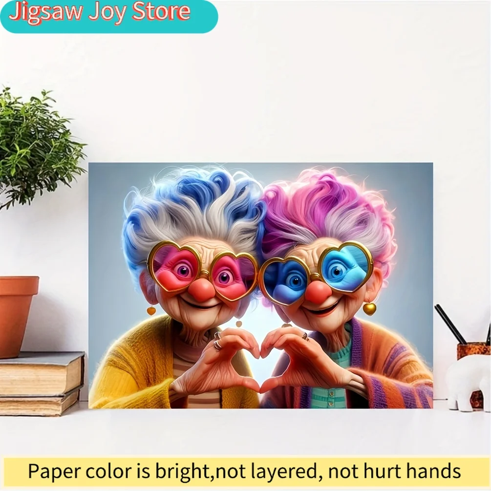 

[Новинка 2025 года] Пазл на 1000 элементов - Дизайн с очками в форме сердца, разноцветными волосами и улыбающейся бабушкой - Большой размер